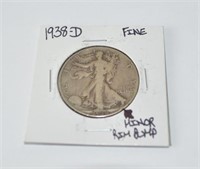 1938 D walking liberty half, fine