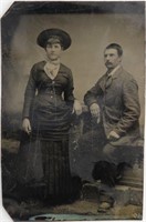 Antique Tintype Black & White Photo of a Couple