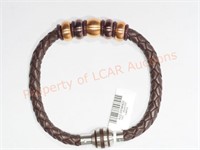 Stainless Steel Leather Bracelet with Beads