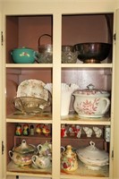 Lot, contents of kitchen cabinet: hand painted
