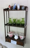 14" hanging shelf with Denmark porcelain birds,