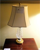 Leaded crystal and brass table lamp, 26" H