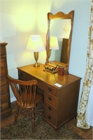 43" maple desk/vanity with mirror and chair