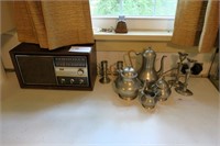 Lot, assorted pewter and RCA Victor AM/FM radio