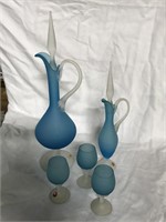 BLOWN GLASS DECANTER SET FROM ITALY