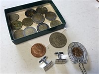 OLD COINS & STERLING SILVER TIE TACK SET