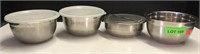 4 SS Mixing Bowls, with 3 assorted lids