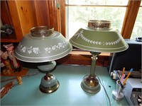 2 Green Toleware Desk Lamps
