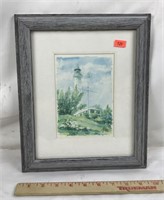 Wooden Framed Painting of a Lighthouse