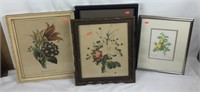 Trio of Floral Prints and Double Matted Frame