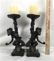 Pair of Brass Monkey Candle Holders