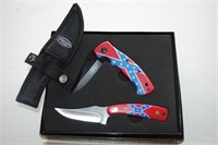 2 PC Pocket Knife Set w/Sheath Confederate Flag