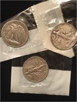 3 STANDING LIBERTY SILVER 1/2 DOLLARS