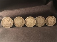 (5) Morgan Silver Dollars Various years/mints