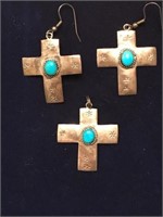 STERLING NATIVE AM. CROSS EARRINGS AND PENDANT