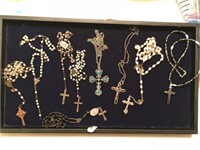 LOT OF ROSARIES AND CROSS NECKLACES