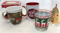 2 Christmas mugs and 2 glasses