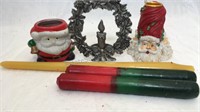 3 Christmas candle holders and 3 candlesticks