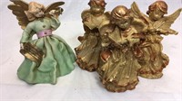 Set of 3 glittery gold angel figurines and clay