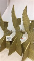 Set of 3 wooden angel candle holders decor