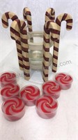 Wooden candy cane votive holder and 7 candy cane