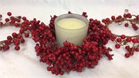 Glass candle holder w/ candle and 3 berry candle