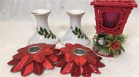 Set of 2 vintage poinsettia candlestick holders,
