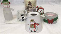Glass and ceramic snowmen votive/ tea light