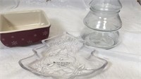 Longaberger bowl, tree jar, and glass tree plate