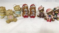 8 Christmas Ornaments, 6 bears, 2 dogs