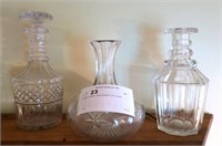 Lot, 3 leaded crystal decanters, 9.5", 8" and 7"