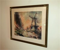 20" x 23" framed print, "Canal in Flanders" signed