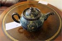 5" English blue splatterwear teapot, small flake