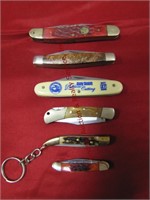 6 mixed pocket knives: 1 Rough Rider 3-in-1,