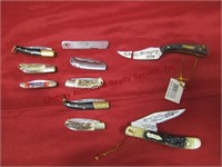 8 pocket knives & 2 ornaments: 7 Rough Rider,