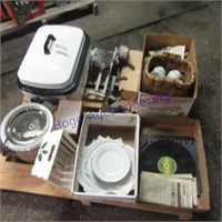 Roaster pan, plates, records,basket, meat slicer