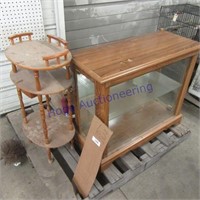 Wood stand, glass case w/glass shelf