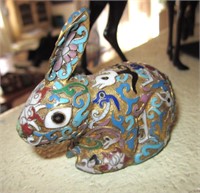 Chinese Year of the Rabbit Cloisonne Enamel Figure