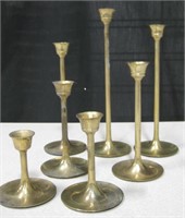 7 Various Sized Single Brass Candle Holders