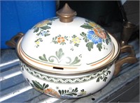 VNTG German Asta Enamel & Brass Floral Cook Pot