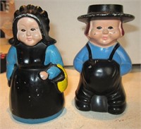 VNTG Amish / Mennonite Coin Bank Couple Figurines