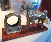 VNTG Wood & Pewter Horse Form Mantle Clock Frame