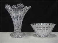 Cut Lead Crystal 9" Tall Vase & 4" Tall Bowl