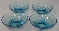 4 Summer Blue Glass Deco Dessert Serving Bowls 6"D
