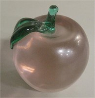 3.5" Tall Pink & Green Art Glass Apple Paperweight