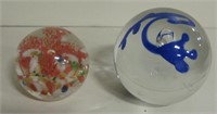 2 Art Glass Paperweights - Both w/ Chips / Flaws