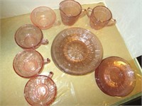 Child's Pansy Pink Depression Glass Dishware Set