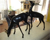 2 Black Lacquered & Brass Deer Figurines, 6.5"H