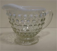 Vintage Clear Hobnail Glass w/ White Rim Creamer