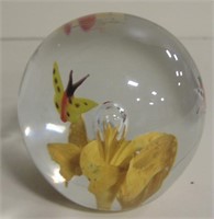 3" Tall Butterflies & Flower Glass Paperweight